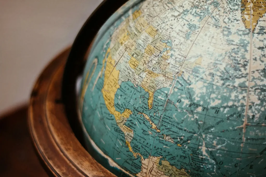 In the picture, a close-up on a globe.
